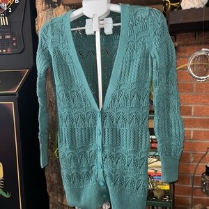 LC Lauren Conrad Teal Open-Front Cardigan